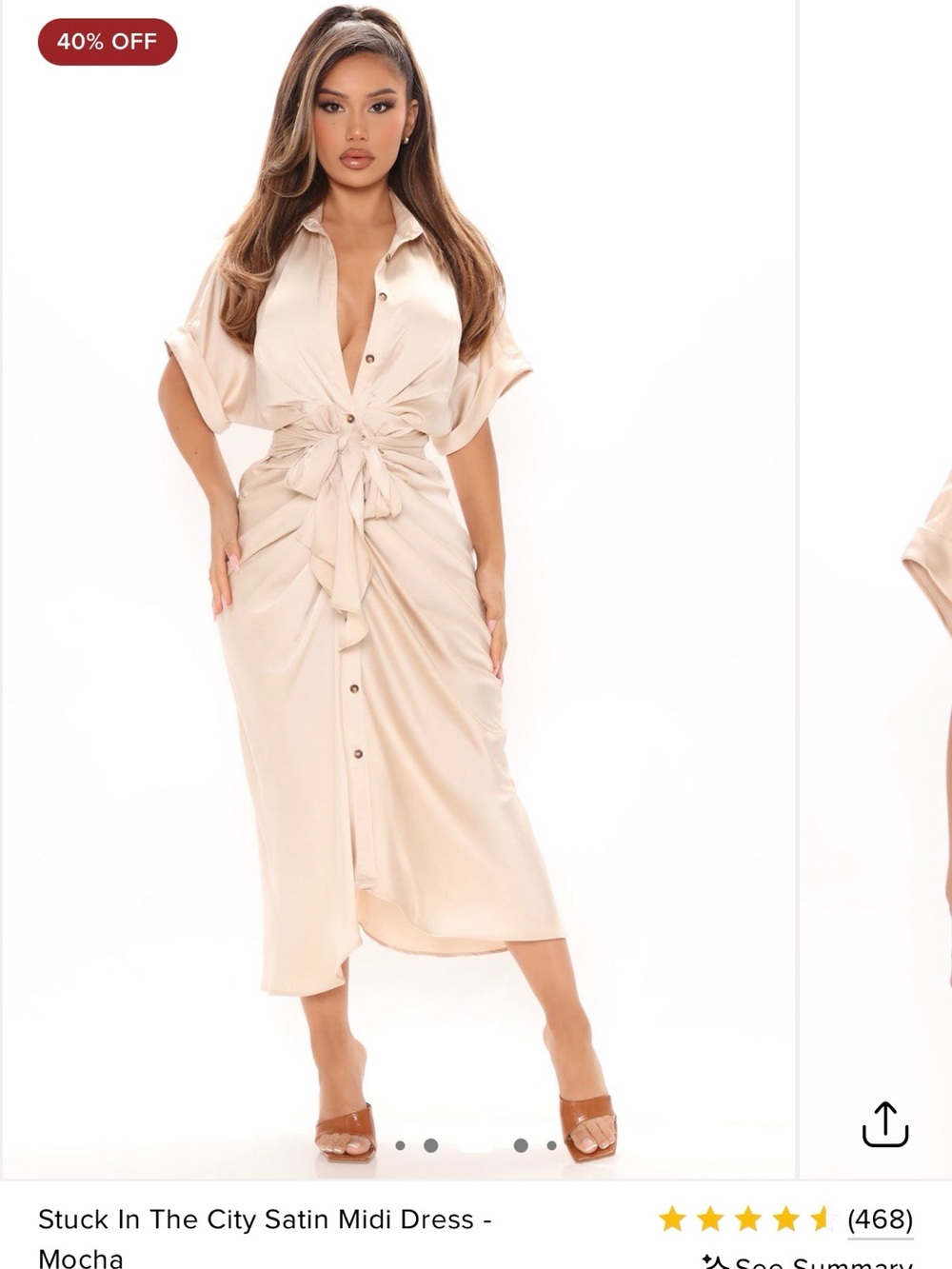 Fashion Nova Mocha Satin Tie-Waist Midi Dress
